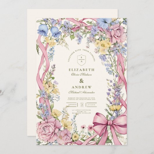 ヴィンテージフローラ結婚フレーム 招待状 (正面/裏面)