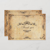 ヴィンテージフローラ結婚ブラウンサンキューカード サンキューカード (正面/裏面)