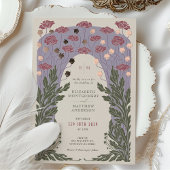 ヴィンテージフローラ結婚ラベンダーバラ金ゴールド 箔招待状