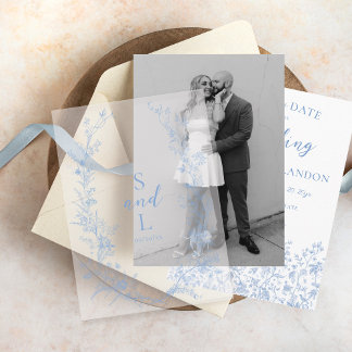 ヴィンテージフローラ結婚リースモノグラムオーバーレイ ベラム紙招待状