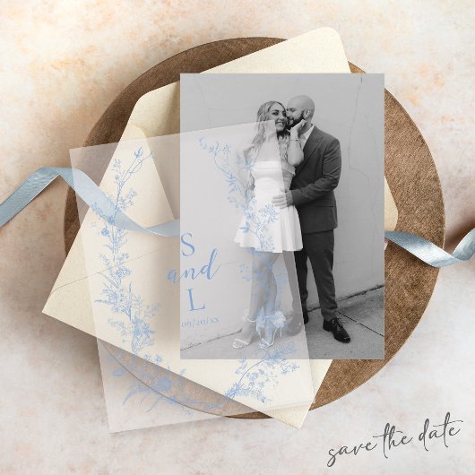 ヴィンテージフローラ結婚リースモノグラムオーバーレイ ベラム紙招待状