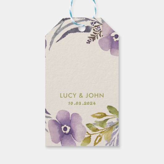ヴィンテージフローラ結婚式の引き出物ラベルラベンダー ギフトタグ (裏面)