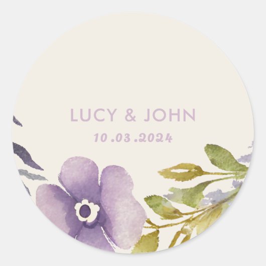 ヴィンテージフローラ結婚式の引き出物ラベルラベンダー ラウンドシール (正面)