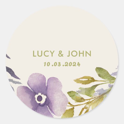 ヴィンテージフローラ結婚式の引き出物ラベルラベンダー ラウンドシール (正面)
