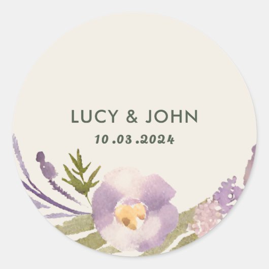 ヴィンテージフローラ結婚式の引き出物ラベルラベンダー ラウンドシール (正面)