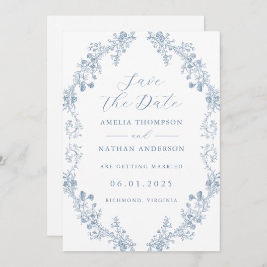 ヴィンテージフローラ結婚式の日付の保存 セーブザデート (正面/裏面)