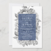 ヴィンテージフローラ結婚式招待状 |ネイビー 招待状 (正面)