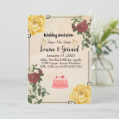 ヴィンテージフローラ結婚式招待状 招待状 (スタンド正面)