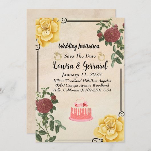 ヴィンテージフローラ結婚式招待状 招待状 (正面/裏面)