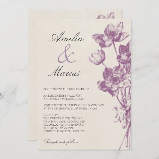 ヴィンテージフローラ結婚式招待状 招待状 (正面/裏面)