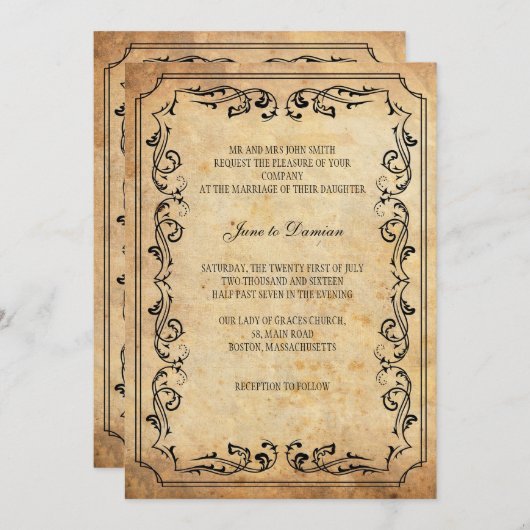 ヴィンテージフローラ結婚式招待状 招待状 (正面/裏面)