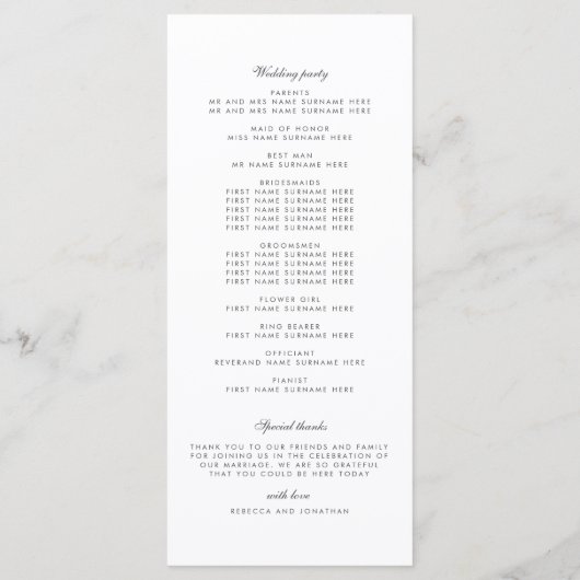 ヴィンテージフローラ結婚式 プログラム (裏面)