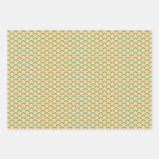 ヴィンテージフローラ緑と黄色のジョンキルパターン ラッピングペーパーシート (正面)