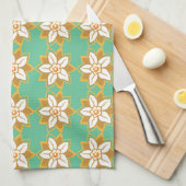 ヴィンテージフローラ緑と黄色のヨンキル模様 キッチンタオル (四つ折り)