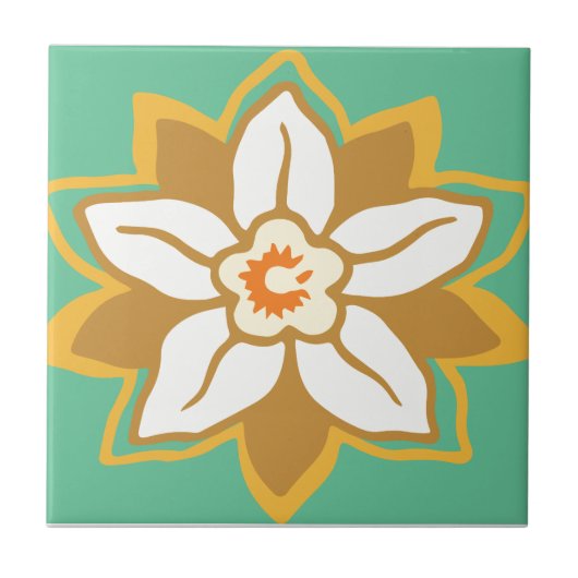 ヴィンテージフローラ緑と黄色のヨンキル模様 タイル (正面)