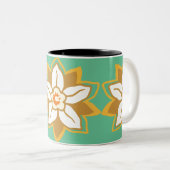 ヴィンテージフローラ緑と黄色のヨンキル模様 ツートーンマグカップ (正面右)