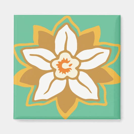 ヴィンテージフローラ緑と黄色のヨンキル模様 マグネット (正面)