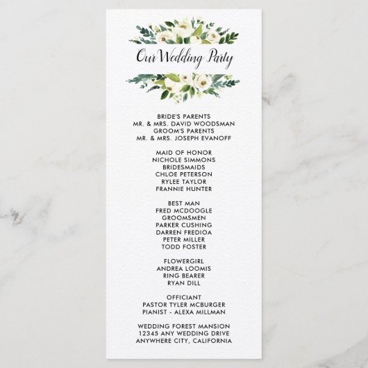 ヴィンテージフローラ緑化庭園の結婚式プログラム プログラム (裏面)