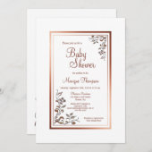 ヴィンテージフローラ縁ど金ゴールドベビーシャワー 招待状 (正面/裏面)