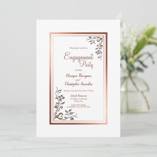 ヴィンテージフローラ縁ど金ゴールド婚約パーティ 招待状 (スタンド正面)