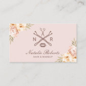 ヴィンテージフローラ美しいサロンロゴ赤面ピンク 名刺 (正面)