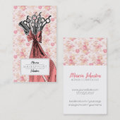 ヴィンテージフローラ美容師ピンクのレトロな花 名刺 (正面/裏面)