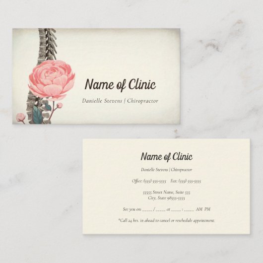 ヴィンテージフローラ脊髄カイロプラクターアポイントメント 予約カード (正面/裏面)