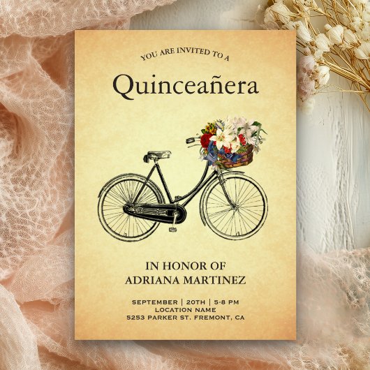ヴィンテージフローラ自転車15誕生日キンセアニェラ 招待状
