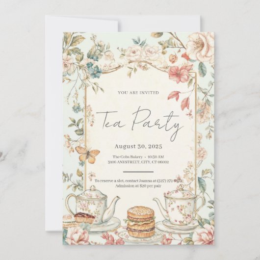 ヴィンテージフローラ茶パーティの招待状 招待状 (正面)