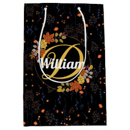 ヴィンテージフローラ葉秋植物スケッチ ユニーク ミディアムペーパーバッグ