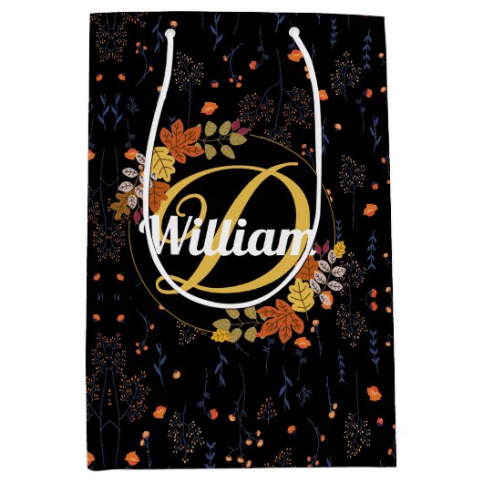 ヴィンテージフローラ葉秋植物スケッチ ユニーク ミディアムペーパーバッグ (正面)