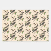 ヴィンテージフローラ蝶の鳥模様ピンクがかった緑 ラッピングペーパーシート (正面3)
