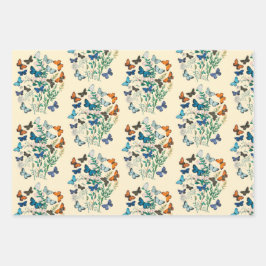 ヴィンテージフローラ蝶の鳥模様ピンクがかった緑 ラッピングペーパーシート