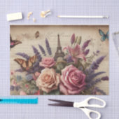 ヴィンテージフローラ蝶エッフェルタワーのデコページ 薄葉紙 (クラフト)