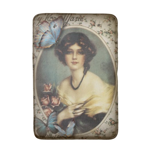 ヴィンテージフローラ蝶パリスビクトリアンク バスマット (正面縦)