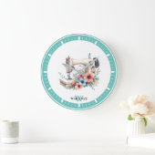 ヴィンテージフローラ裁縫のマモノグラムのシン名 ラージ壁時計 (ホーム)