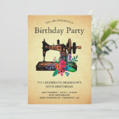ヴィンテージフローラ裁縫機誕生日パーティー 招待状 (スタンド正面)