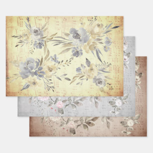 ヴィンテージフローラ装飾楽譜 ラッピングペーパーシート