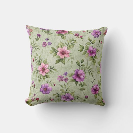 「ヴィンテージフローラ装飾用クッション(緑)」 クッション (正面)