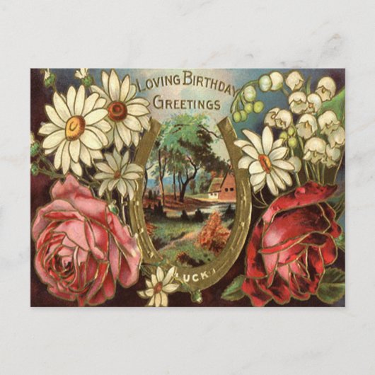 ヴィンテージフローラ誕生日あいさつ葉書 ポストカード (正面)