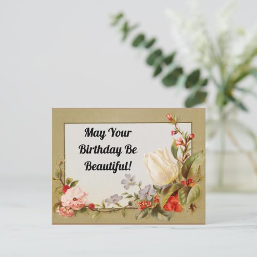 ヴィンテージフローラ誕生日はがき ポストカード (スタンド正面)