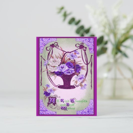 ヴィンテージフローラ誕生日はがき ポストカード (スタンド正面)