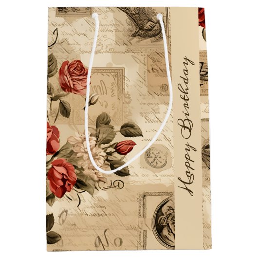 ヴィンテージフローラ誕生日抱き枕 ミディアムペーパーバッグ (正面)