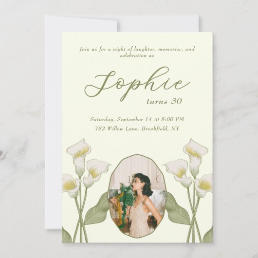 ヴィンテージフローラ誕生日招待状（写真あり） 招待状 (正面)