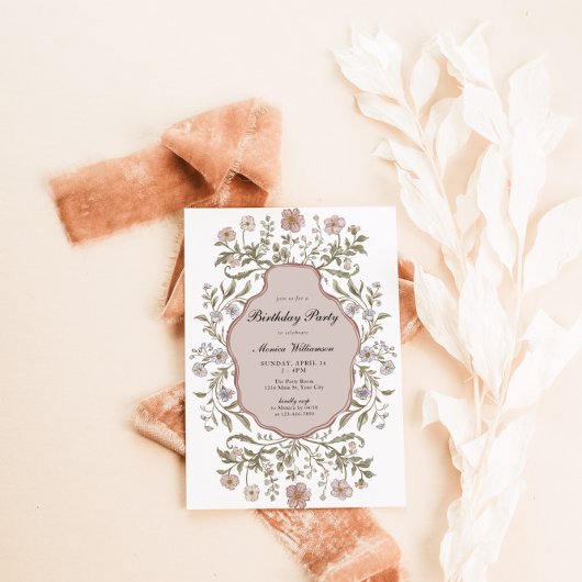 ヴィンテージフローラ誕生日 招待状