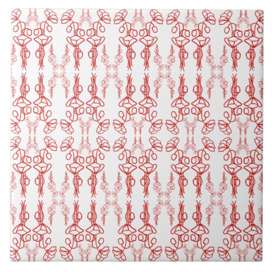 ヴィンテージフローラ赤の白いポピーの花輪郭 タイル (正面)