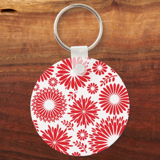 ヴィンテージフローラ赤キーチェーン キーホルダー (正面)