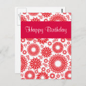 ヴィンテージフローラ赤ハッピーバースデー葉書 ポストカード (正面/裏面)