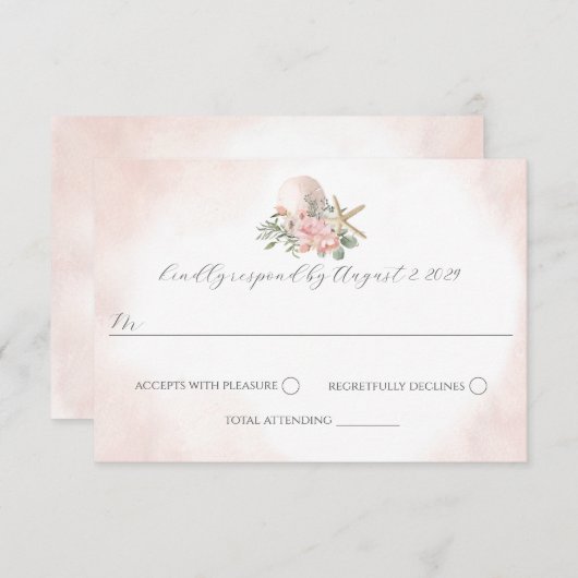 ヴィンテージフローラ赤面ビーチ結婚式招待状 招待状 (正面/裏面)