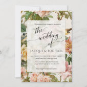 ヴィンテージフローラ赤面ピンクイエローボタニカルバードI 招待状 (正面)